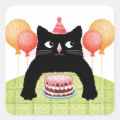 Happy Birthday cat, cake en ballon Sticker (Voorkant)