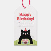 Happy Birthday cat, cake en ballonnen Gift Label Cadeaulabel (Voorkant)