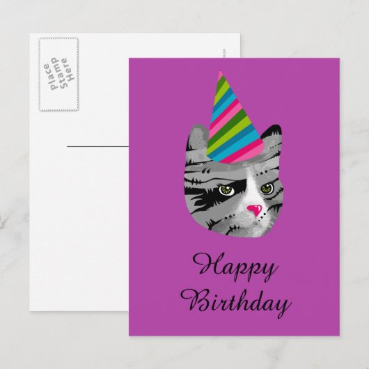 Happy Birthday Cat in Party Pet Uitnodiging Briefkaart (Voorkant / Achterkant)
