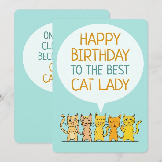 Happy Birthday Cat Lady Flat Kaart (Voorkant / Achterkant)