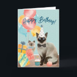 Happy Birthday Cat Lover | Funny Editable Text Kaart<br><div class="desc">Cute illustratie van een siamese kat met een pet en bowtie. De tekst op de voorzijde en de binnenkant van de kaart is volledig editable. De standaardteksten lezen "gelukkige verjaardag" met "je bent oud!" aan de binnenkant, met een groep schokkende katten gezichten die reageren op hoe oud je bent. Deze...</div>