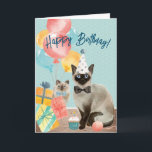 Happy Birthday Cat Lover | Funny Editable Text Kaart<br><div class="desc">Cute illustratie van een siamese kat met een pet en bowtie. De tekst op de voorzijde en de binnenkant van de kaart is volledig editable. De standaardteksten lezen "gelukkige verjaardag" met "je bent oud!" aan de binnenkant, met een groep schokkende katten gezichten die reageren op hoe oud je bent. Deze...</div>