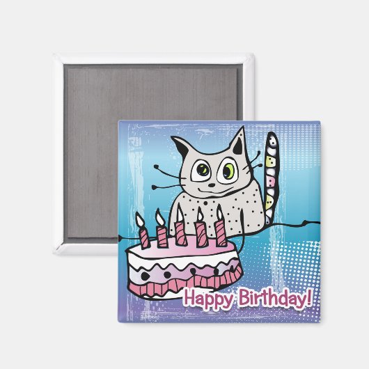 Happy Birthday Cat - Magnet (Voorkant / Achterkant)