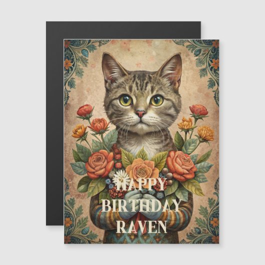 Happy birthday  cat magnetische kaart (Voorkant / Achterkant)