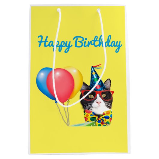 Happy Birthday Cat Medium Cadeauzakje (Voorkant)