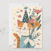 Happy Birthday Cat met Flowers Kaart (Voorkant)