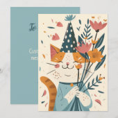 Happy Birthday Cat met Flowers Kaart (Voorkant / Achterkant)