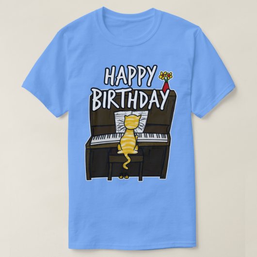 Happy Birthday Cat Playing Piano Doodle  (2)  T-shirt (Design voorkant)