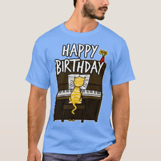 Happy Birthday Cat Playing Piano Doodle (2) T-shirt