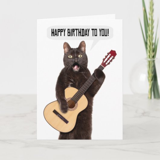 Happy Birthday Cat Singing and Plays Guitar Feestdagen Kaart (Voorkant)