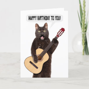 Happy Birthday Cat Singing and Plays Guitar Feestdagen Kaart