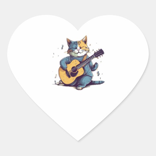 Happy Birthday Cat Singing and Plays Guitar Hart Sticker (Voorkant)