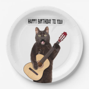 Happy Birthday Cat Singing and Plays Guitar  Papieren Bordje