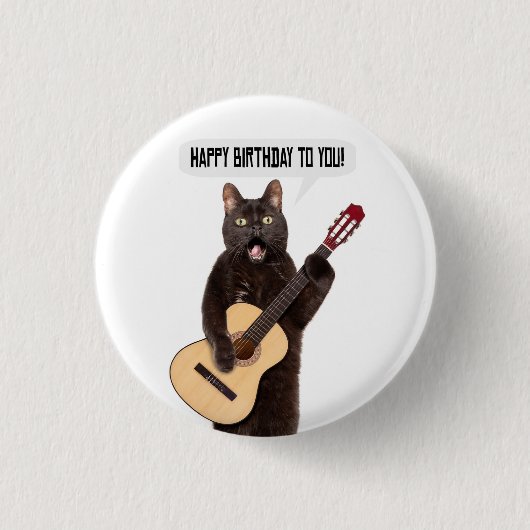 Happy Birthday Cat Singing and Plays Guitar Ronde Button 3,2 Cm (Voorkant)