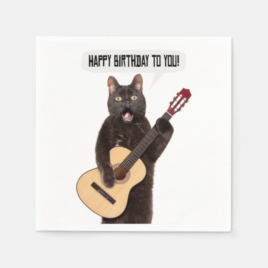 Happy Birthday Cat Singing and Plays Guitar Servet (Voorkant)