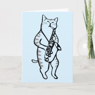 HAPPY BIRTHDAY CAT SPELEN SAXOFOON KAART
