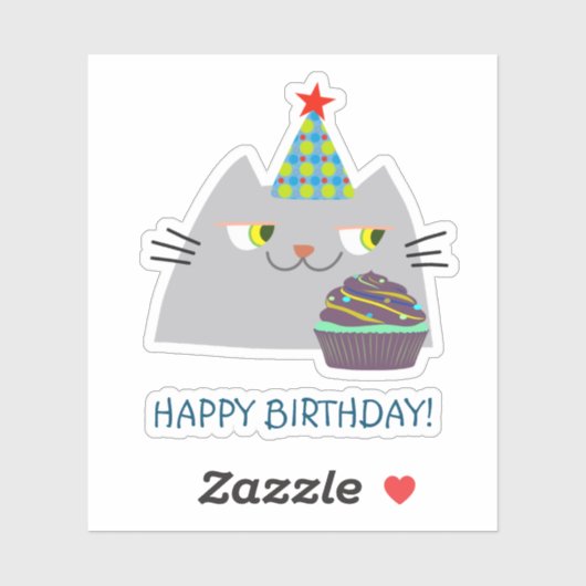 Happy Birthday Cat Sticker (Vel)