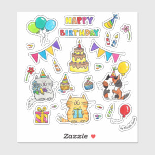 Happy Birthday Cat stickers van Nicole Janes
