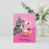Happy Birthday Cat with Cupcakes Briefkaart (Staand voorkant)