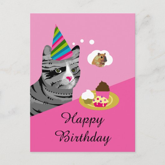 Happy Birthday Cat with Cupcakes Briefkaart (Voorkant)