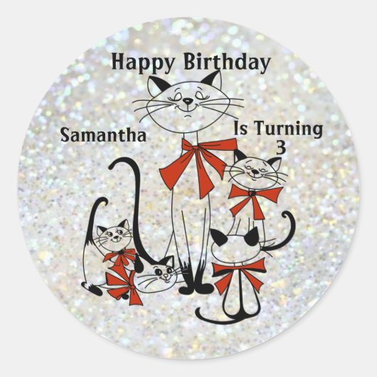 Happy Birthday Cats Family Round Sticker (Voorkant)