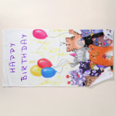 Happy Birthday Cats Party Beach Towel - Jouw tekst Strandlaken (Voorkant)