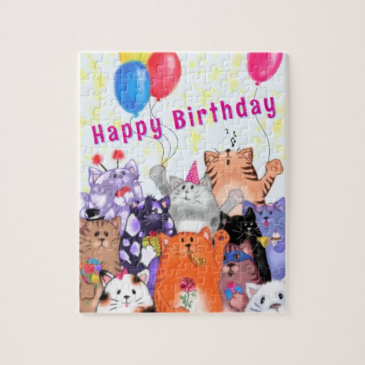 Happy Birthday Cats Puzzle Legpuzzel (Verticaal)