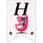 Happy Birthday Cats Roze Stoel Mid Century Stippen Vlaggetjes (Eerste vlag)