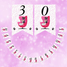 Happy Birthday Cats Roze Stoel Mid Century Stippen