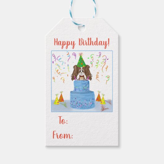 Happy Birthday Cavalier King Charles Cake Cadeaulabel (Voorkant)