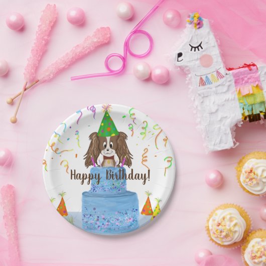 Happy Birthday Cavalier King Charles Spaniel Cake Papieren Bordje (Feest)