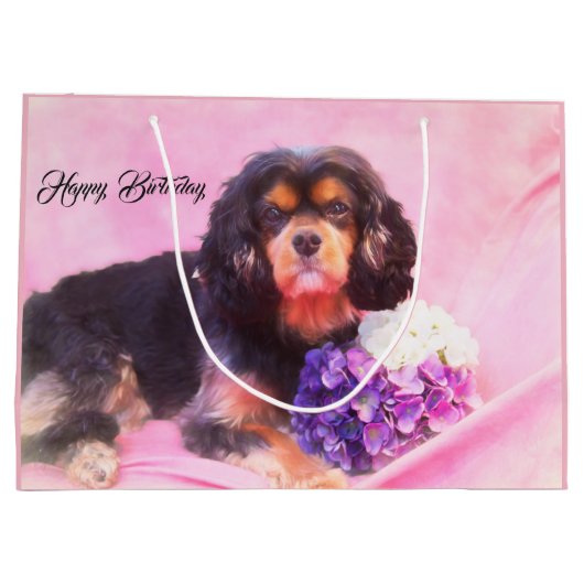 Happy Birthday Cavalier King Charles Spaniel Groot Cadeauzakje (Achterkant)