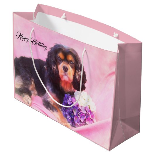 Happy Birthday Cavalier King Charles Spaniel Groot Cadeauzakje (Achterkant Gekanteld)