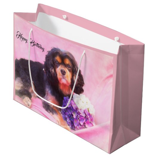 Happy Birthday Cavalier King Charles Spaniel Groot Cadeauzakje (Voorkant Gekanteld)
