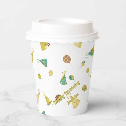 Happy Birthday Celebration Balloons & Hats Pattern Papieren Bekers (Voorkant)
