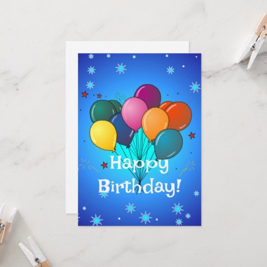 Happy Birthday Celebration Balloons Kaart (Voorkant / Achterkant in situ)