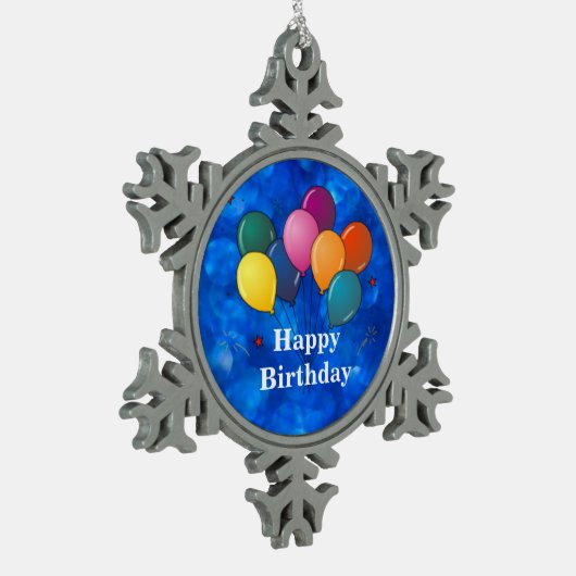 "Happy Birthday" Celebration Balloons Tin Sneeuwvlok Ornament (Links)