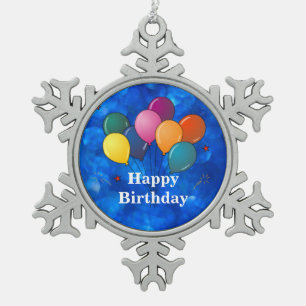 "Happy Birthday" Celebration Balloons Tin Sneeuwvlok Ornament