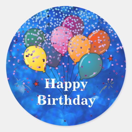 "Happy Birthday", "Celebration Confetti Ronde Sticker (Voorkant)