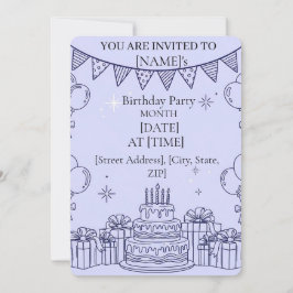 Happy Birthday Celebration Line Art – Tiered Cake Kaart