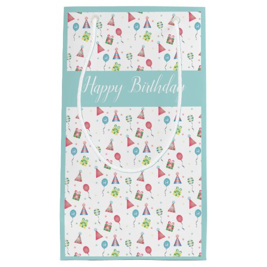 Happy Birthday Celebration Party Petten Balloons Klein Cadeauzakje (Voorkant)