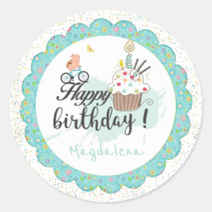 Happy Birthday Celebration Party Schattigee Cupcak Ronde Sticker