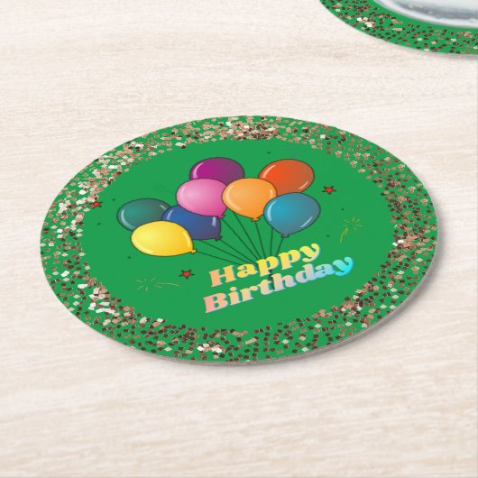 Happy Birthday Celebration Round Paper Onderzetter (Gebogen)