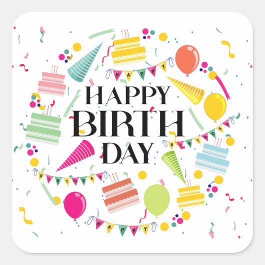 Happy Birthday Celebrations Square Sticker (Voorkant)