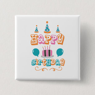 Happy Birthday Celebrations Square Vierkante Button 5,1 Cm