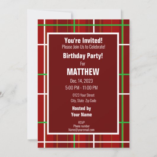 Happy Birthday Check Plaid Verjaardagsfeestje Even Kaart (Achterkant)