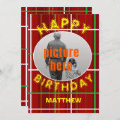 Happy Birthday Check Plaid Verjaardagsfeestje Even Kaart (Voorkant / Achterkant)