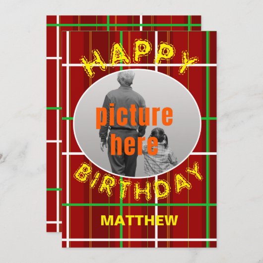 Happy Birthday Check Plaid Verjaardagsfeestje Even Kaart (Voorkant / Achterkant)