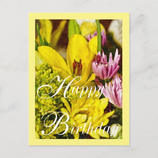 Happy Birthday Cheerful Bouquet Painterly Briefkaart (Voorkant)