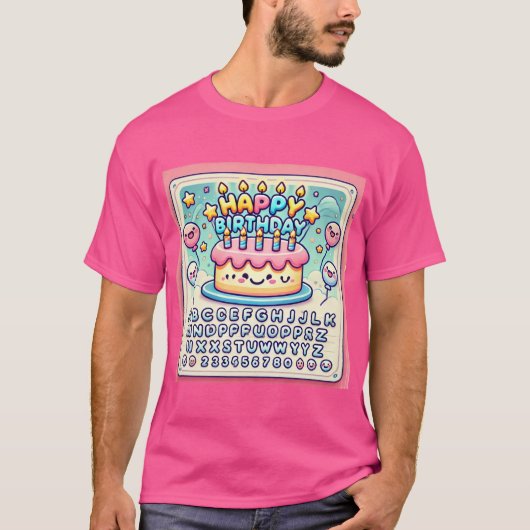 Happy Birthday Cheerful Cake Delight T-shirt (Voorkant)